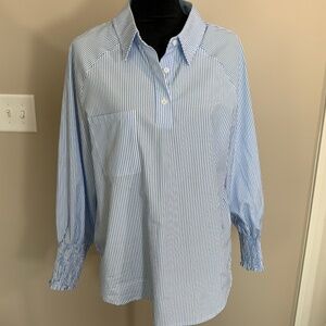 Women’s Blue & White Striped Long Sleeve Blouse – Size M (C118)
